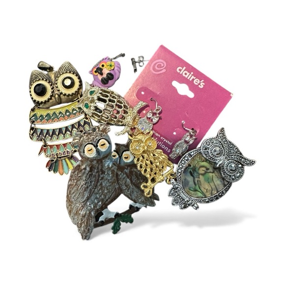 Vintage Jewelry - Vintage/Modern/Y2K Eras 8 Piece Mix of Adorable Assorted Owl Jewelry